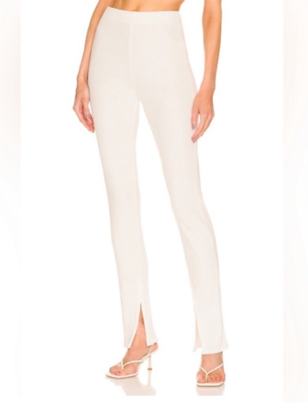 Weekend Stories NWTs Revolve Allister High-Waist Cream Slim Leg Pants Slit XS